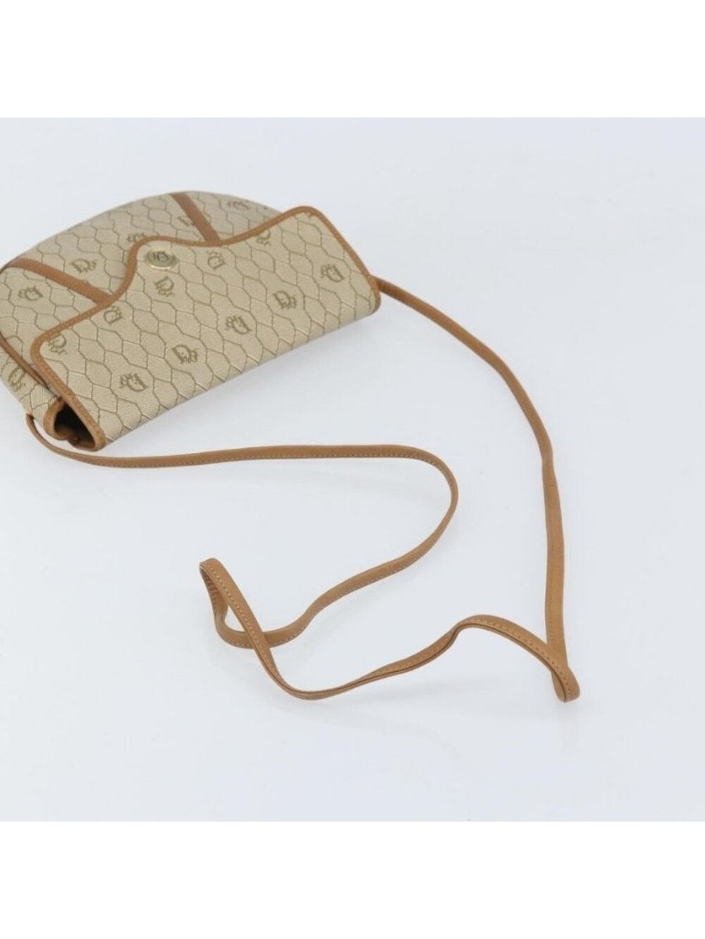Authentic Christian Dior Honeycomb Canvas Shoulder Bag PVC Beige Gold - Picture 15 of 16